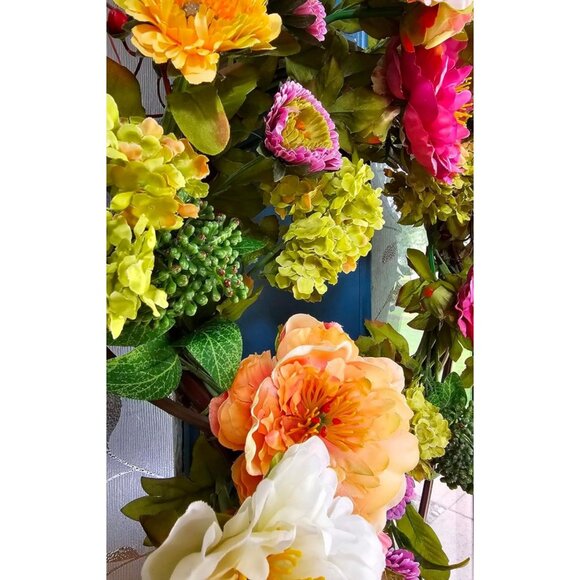 Artificial Wreath Peony Flower 24" Looks Real Bendable Leaves - Picture 3 of 4